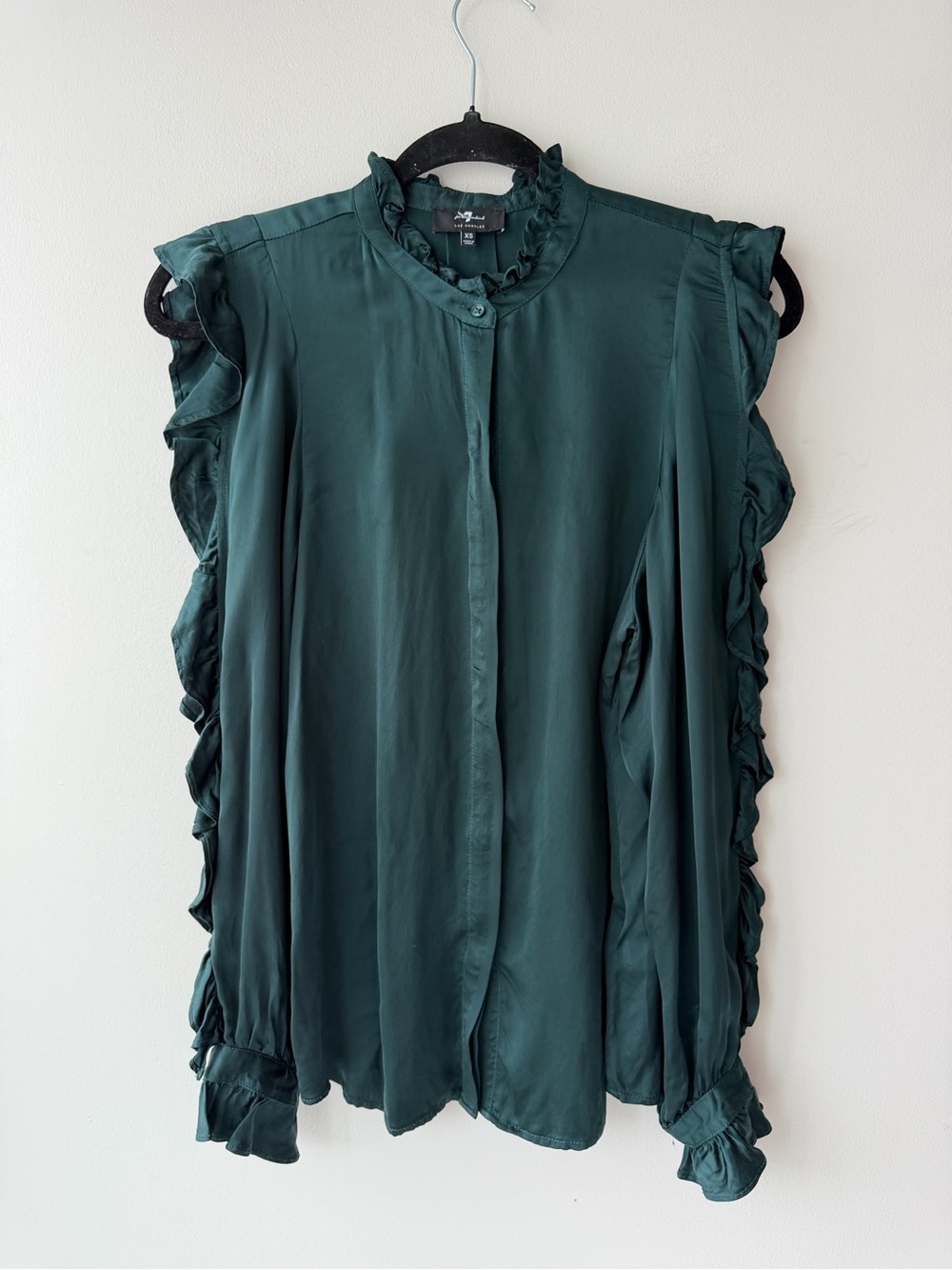 7 For All Mankind Satin Cold Shoulder Blouse